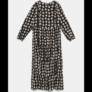 Zara Daisy print black maxi dress